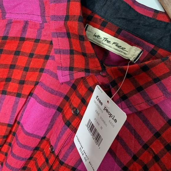 Free People Pacific Dawn Plaid Shirt Red Combo - Picture 6 of 8